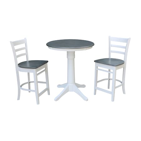 International Concepts Round 30 in Rd Ped Gathering Ht Table, 2 emily Stools, White/Heather Gray, 30 W, 30 L, 35.9 in H K05-30RT-27B-S6172-2